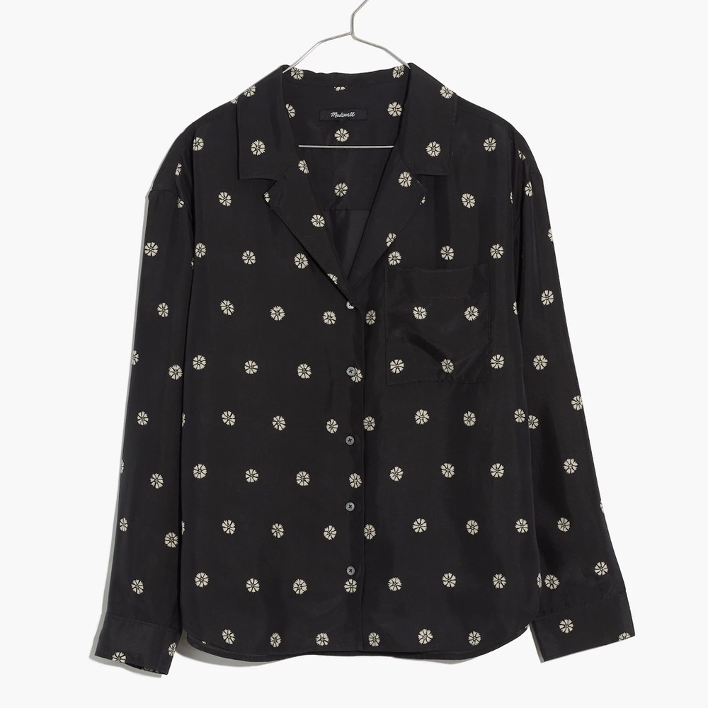 Madewell Silk Shirt in Bloom Dot - black and white silk blouse